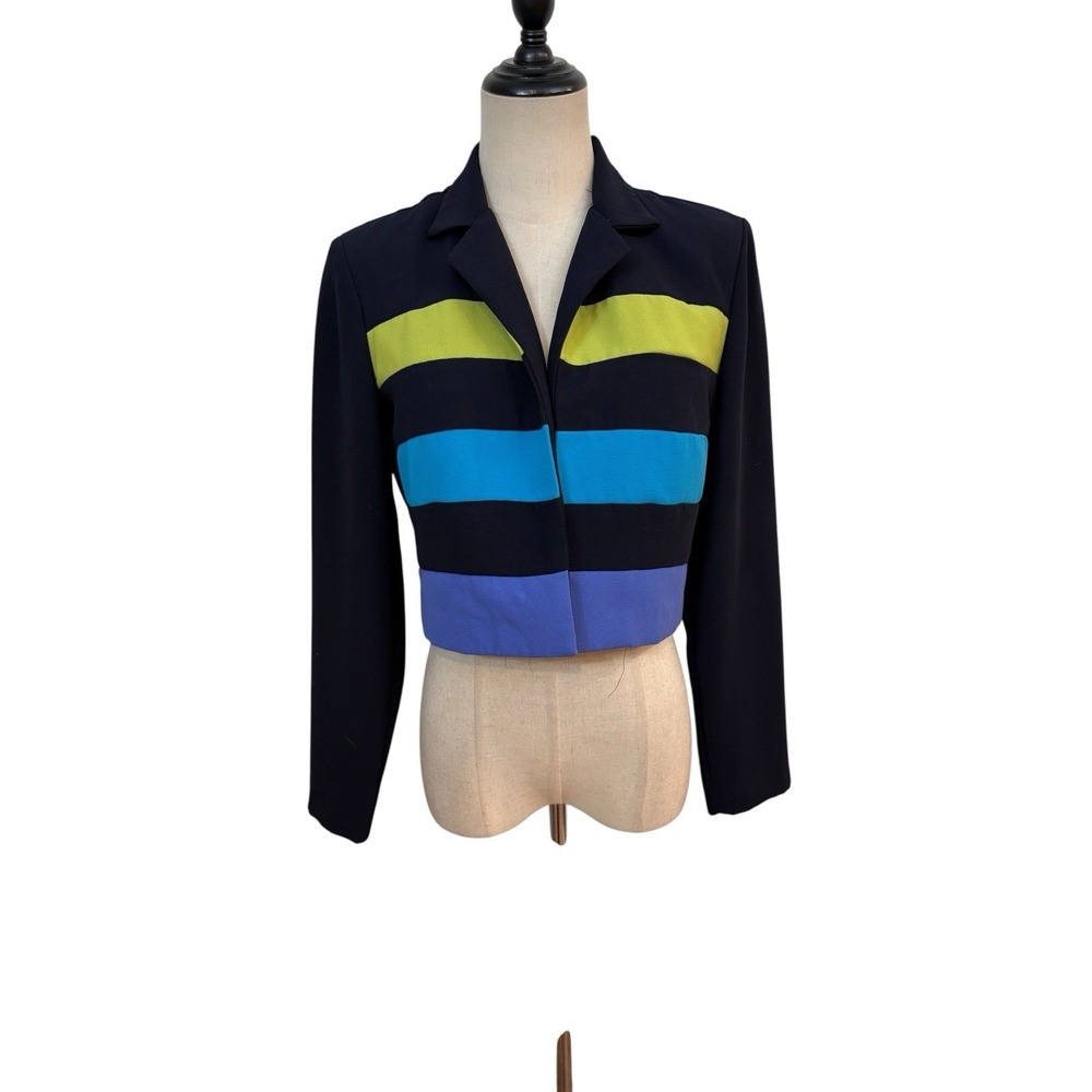 Vtg 90s Cropped Jacket Blazer Open Color Block Dani Max Minimalist